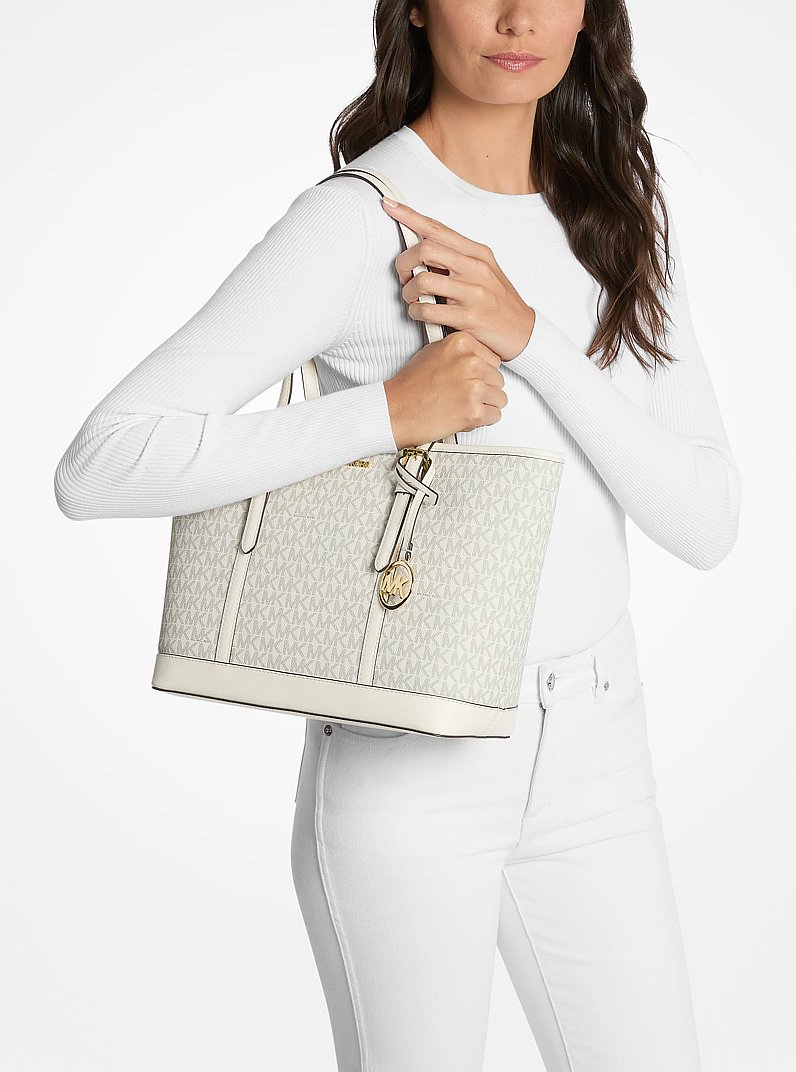 Jet Set Travel Small Logo Top-Zip Tote Bag in LT CRM MULTI | Michael Kors