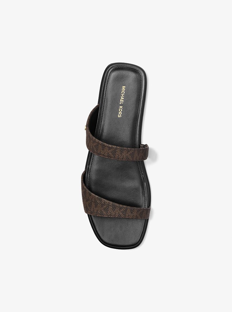 Jaida Signature Logo Flat Sandal in BROWN/BLK | Michael Kors