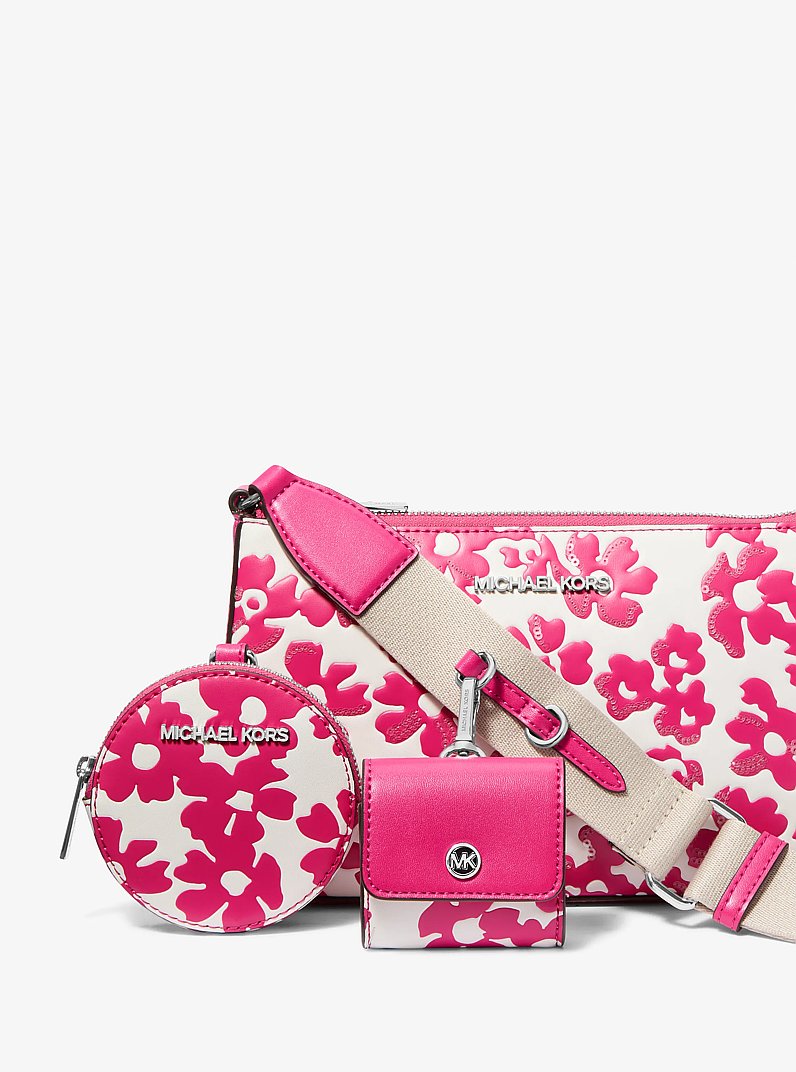 Jet Set Small Sequined Floral Print Crossbody Bag with Case for Apple Airpods Pro&reg; in DRAGONFRUIT | Michael Kors