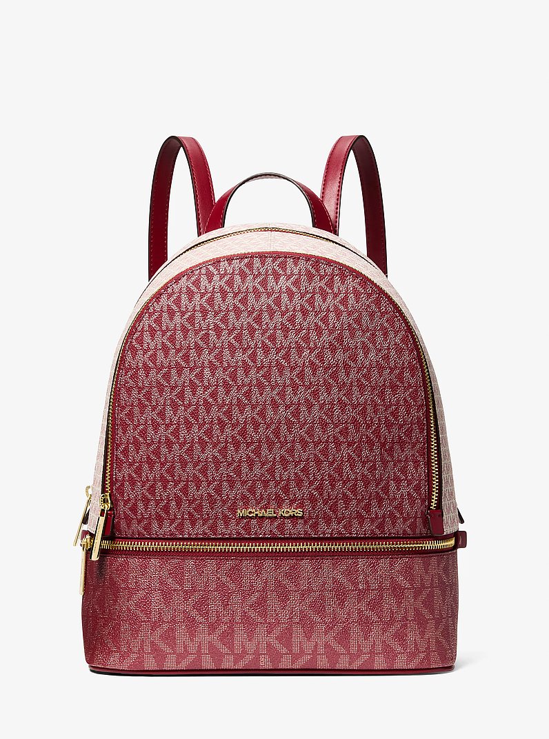 Rhea Medium Metallic Signature Logo Backpack in CHERRY | Michael Kors