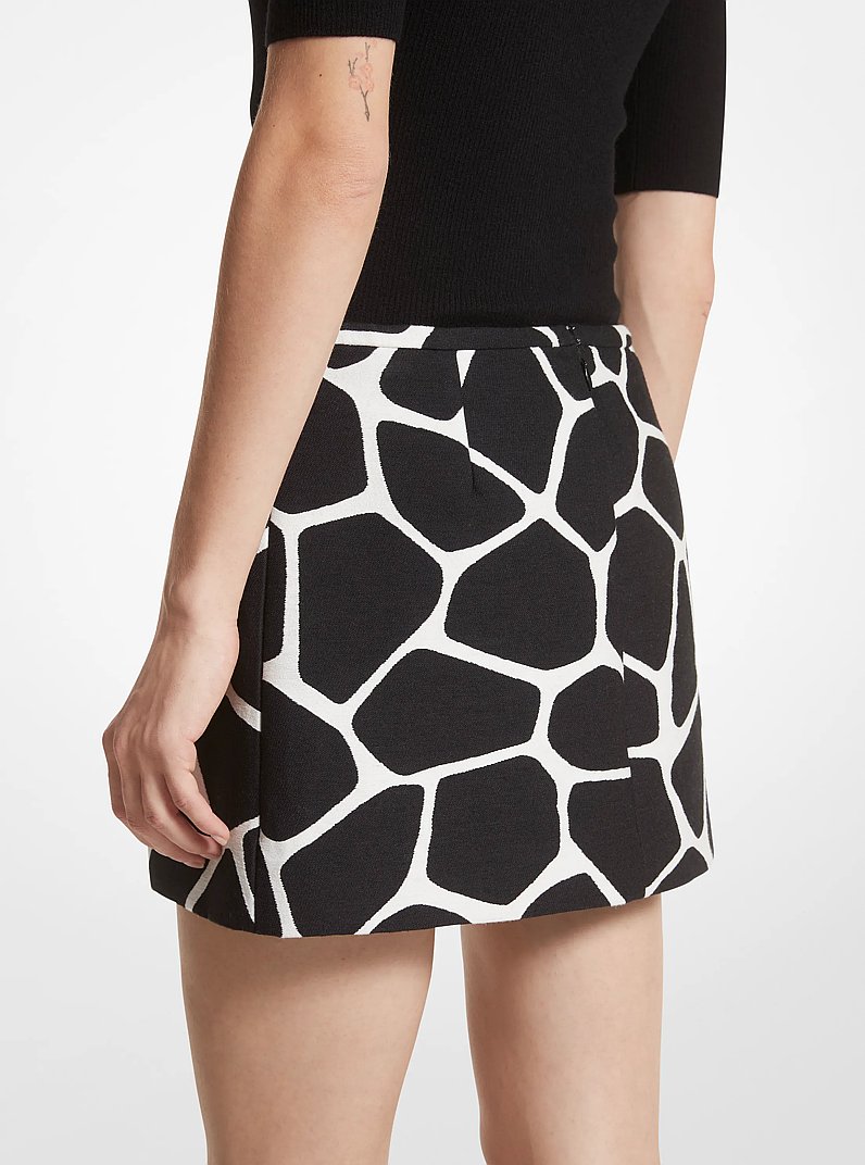 Giraffe Cotton-and-Silk Jacquard Slit Skirt in BLANCO/NEGRO | Michael Kors