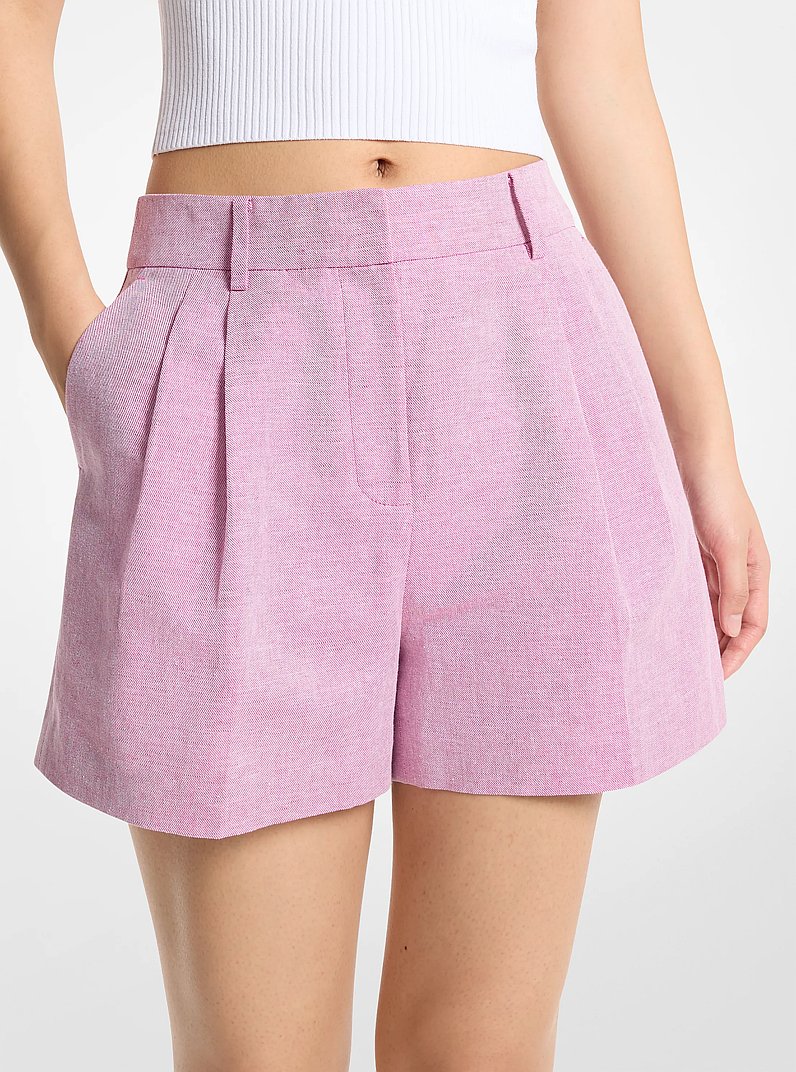 Bundfaltenshorts aus Leinen und Baumwolle in HIMBEERE | Michael Kors
