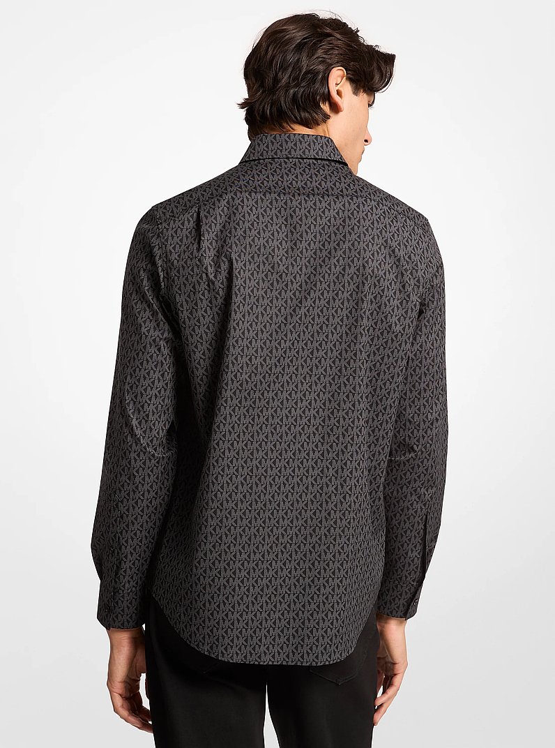 Signature Logo Print Stretch Cotton Shirt in BLACK | Michael Kors