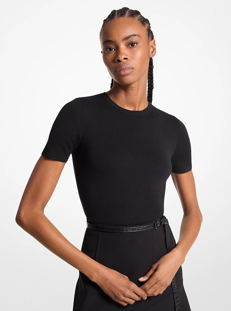 Cashmere Short-Sleeve Sweater in BLACK | Michael Kors