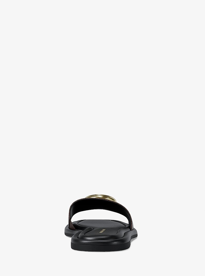 Milan Signature Logo Slide Sandal in BROWN | Michael Kors