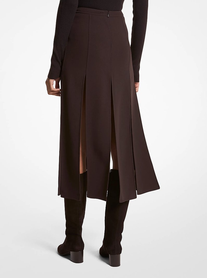 Double Faced Wool Crepe Slashed Skirt in CHOCOLATE | Michael Kors