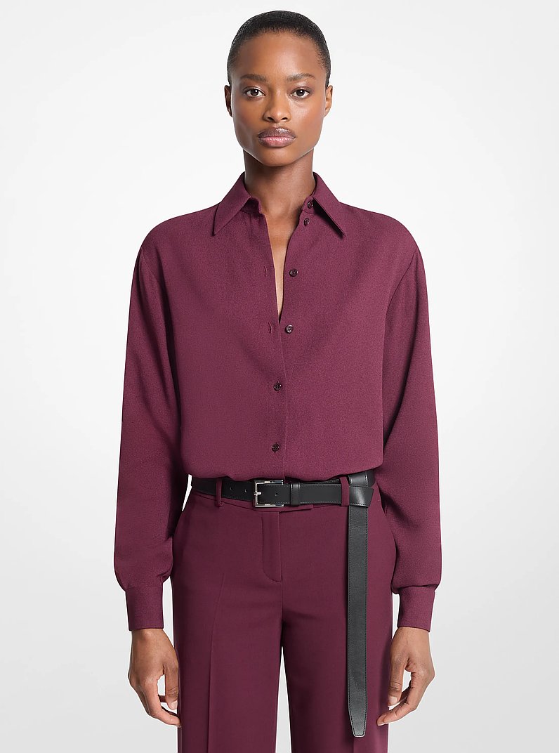 Katie Viscose Georgette Button Down Shirt in WINE | Michael Kors