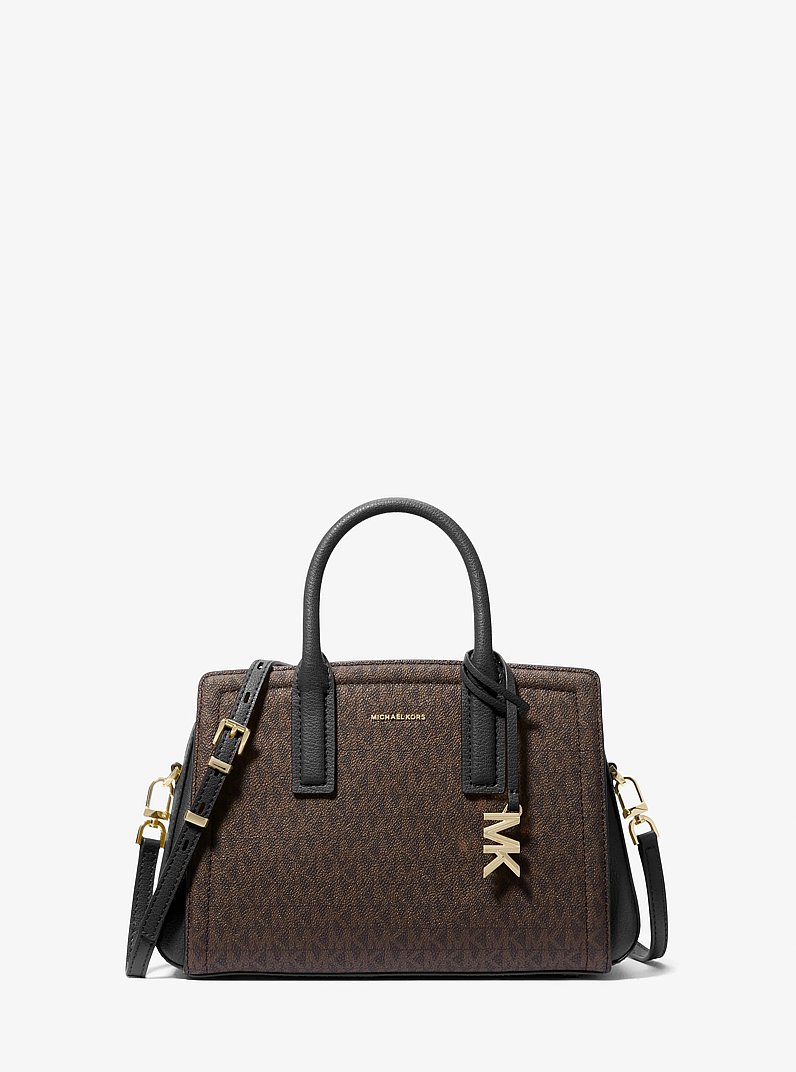 Laila Small Signature Logo Satchel in BROWN/BLK | Michael Kors