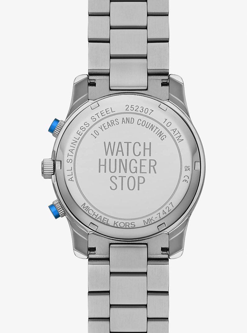 Watch Hunger Stop Oversized Runway Silver-Tone Watch in SILVER | Michael Kors