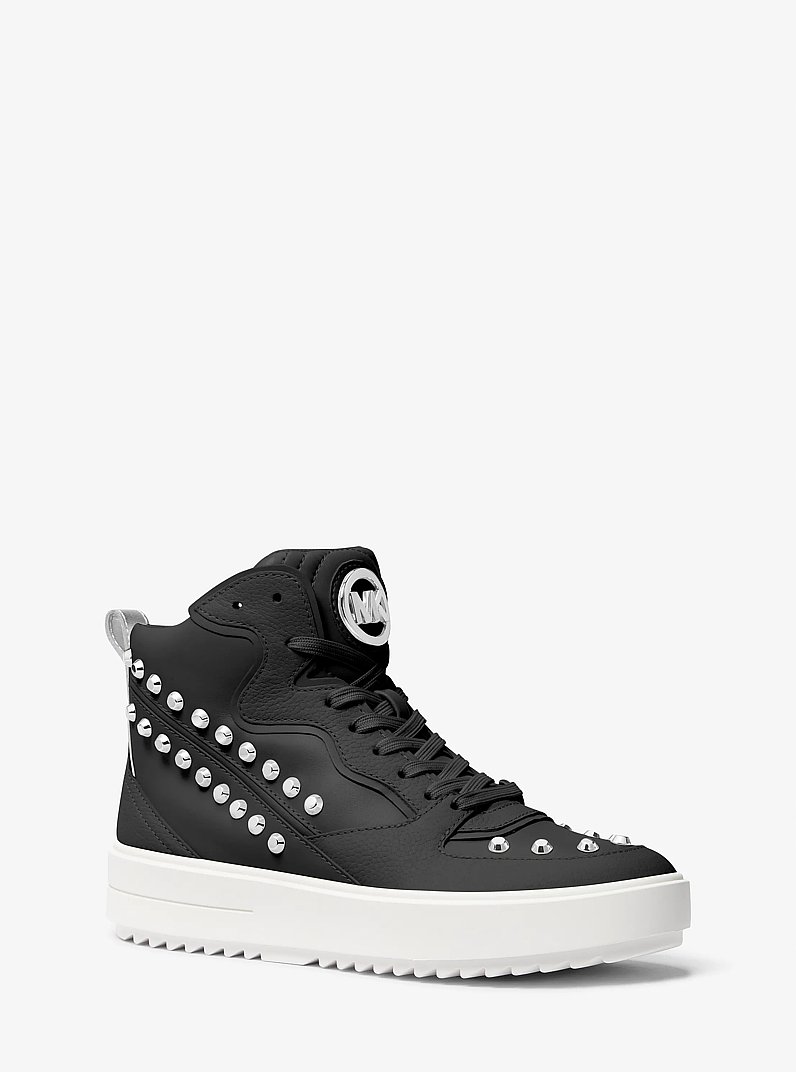 Emmett Studded Stripe Leather High-Top Sneaker in BLACK | Michael Kors