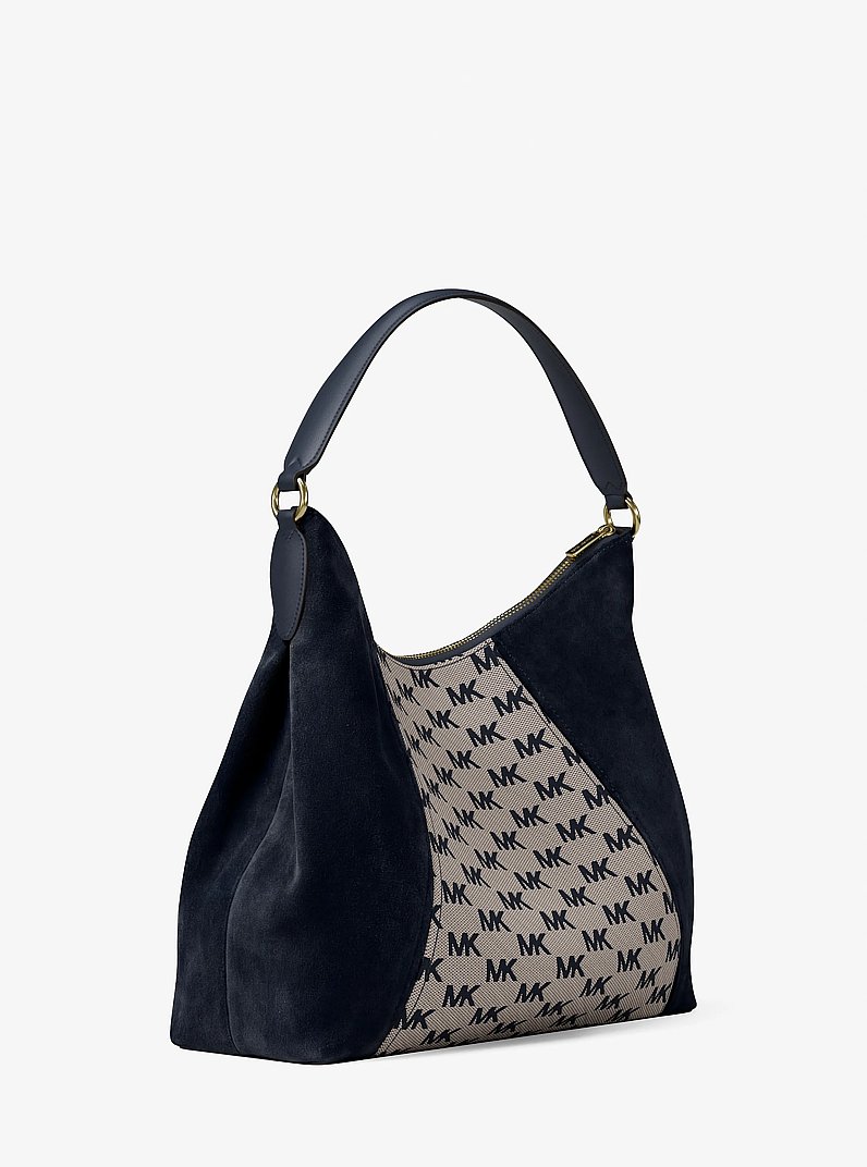 Sienna Large Logo Jacquard and Suede Convertible Shoulder Bag in NAVY | Michael Kors