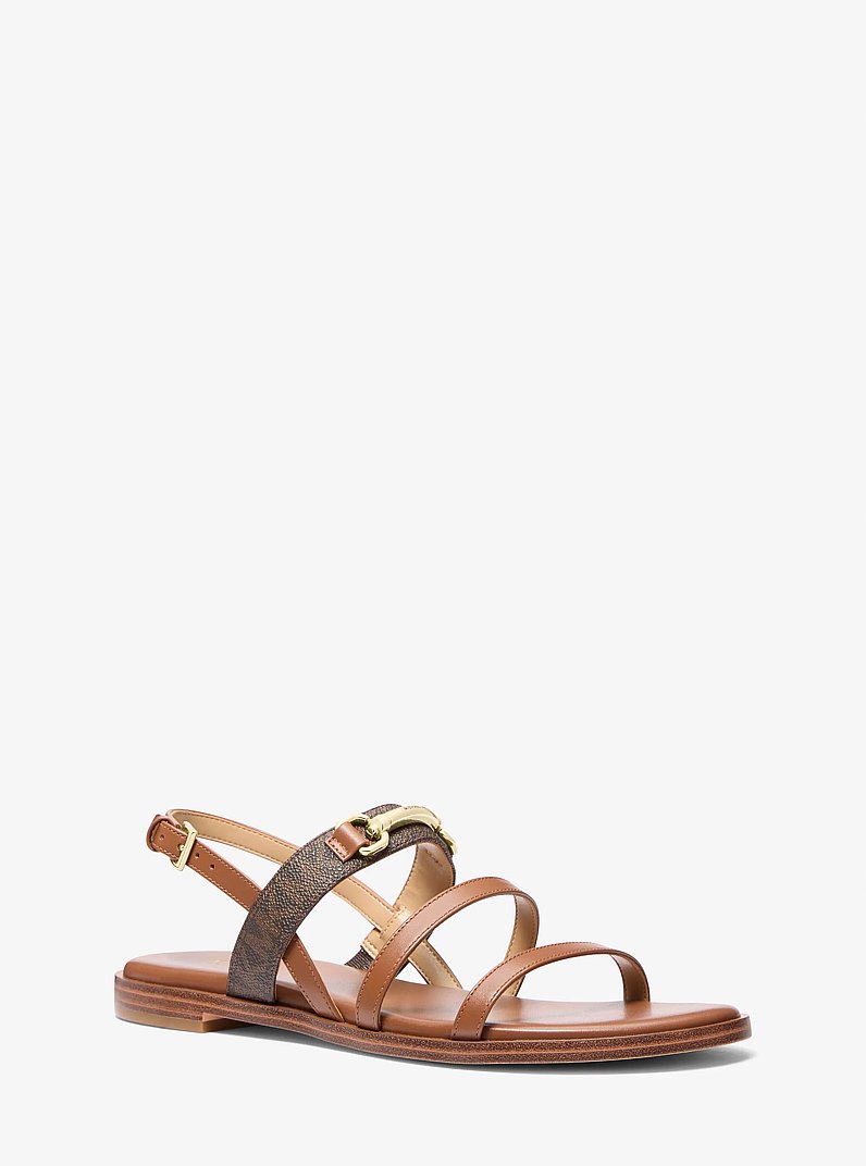 Sandale Carson en cuir &agrave; logo Signature in BRUN | Michael Kors