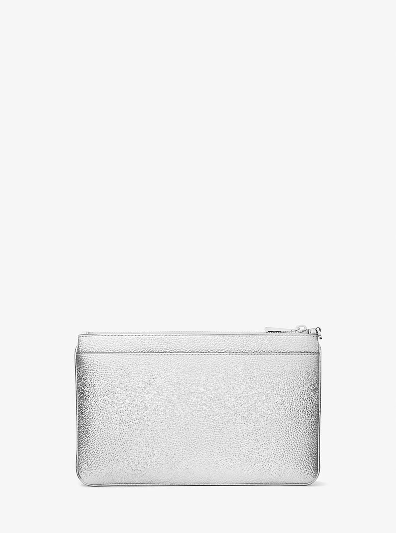 Large Metallic Pebbled Leather Wristlet