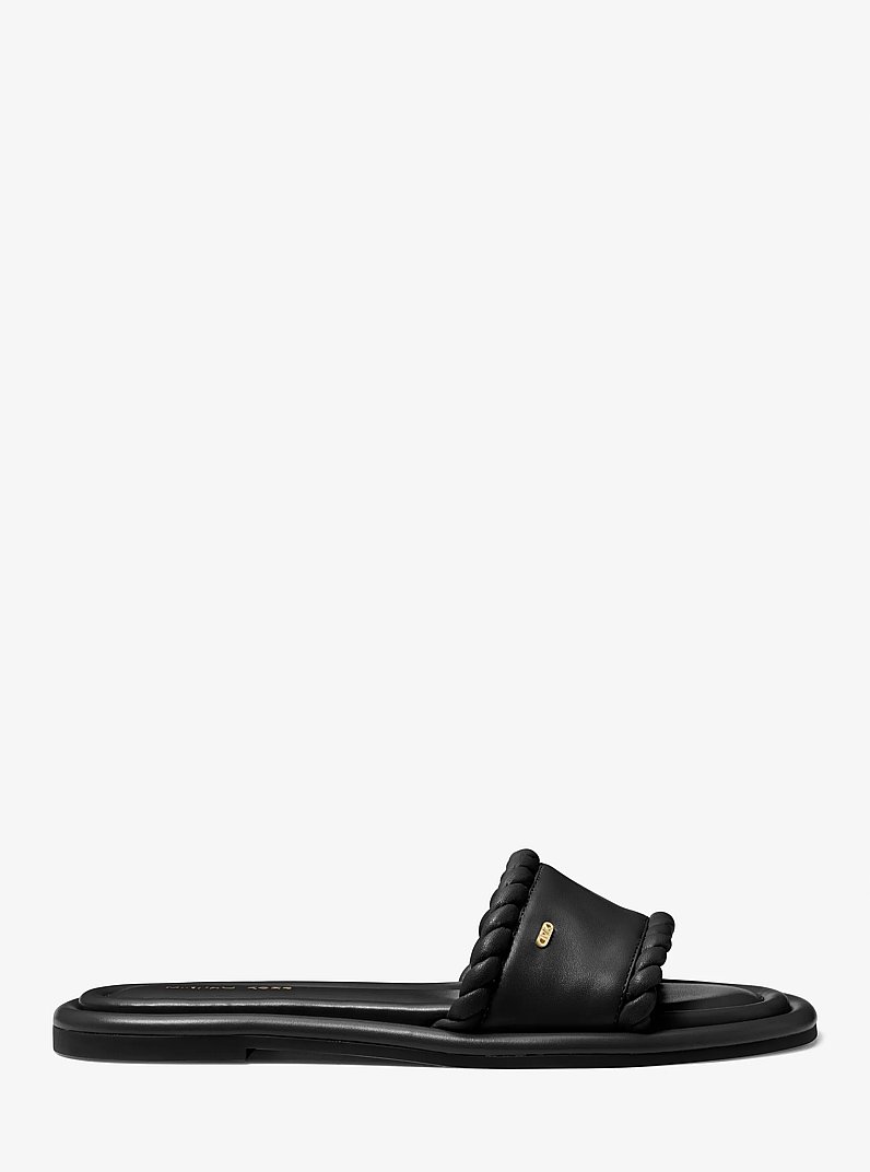 Dana Leather Slide Sandal in BLACK | Michael Kors
