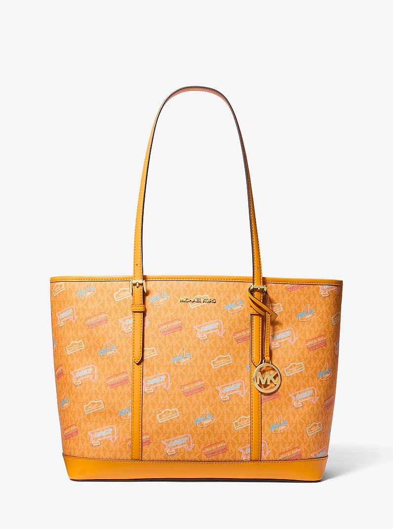 Jet Set Large Printed Signature Logo Tote Bag in POP ORANGE | Michael Kors