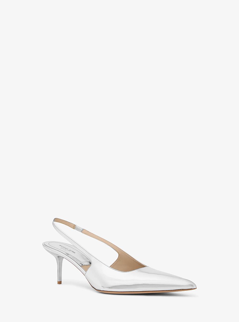 Emma Metallic Leather Slingback Pump in SILVER | Michael Kors