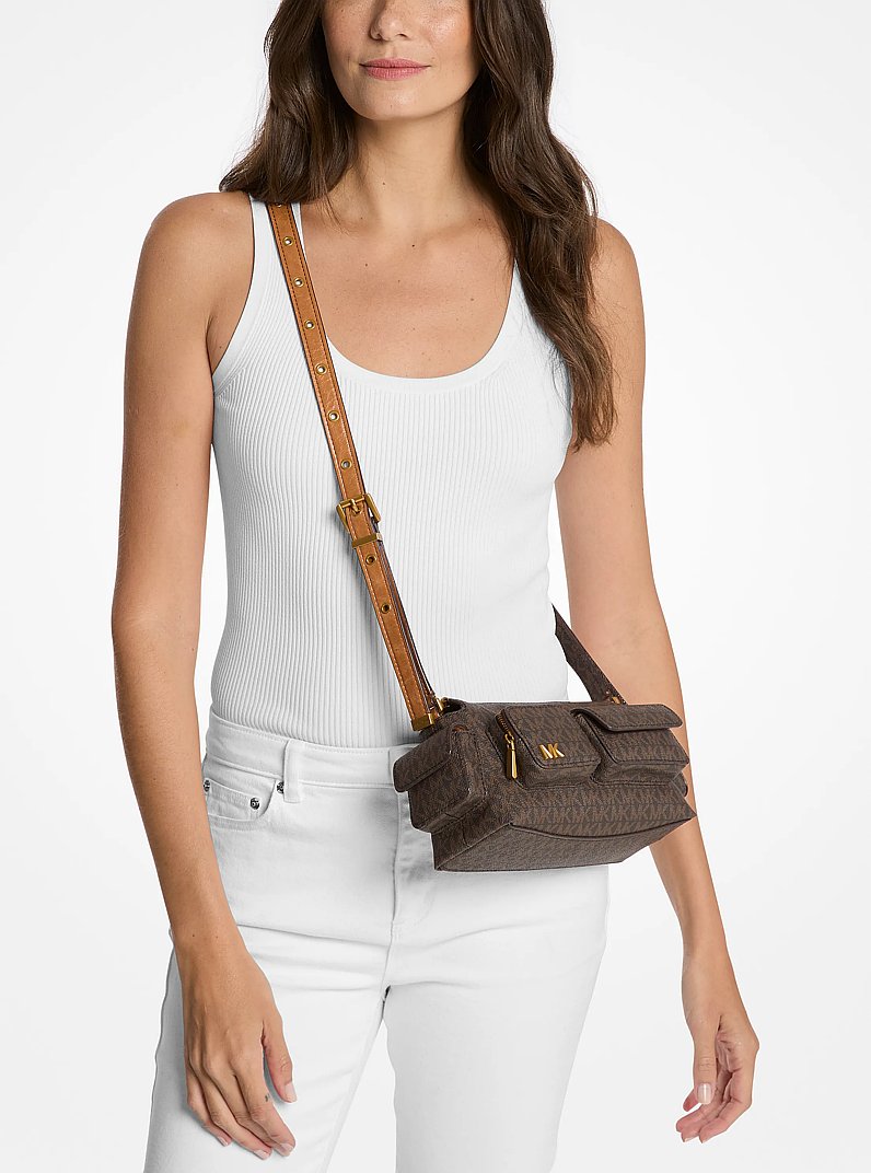 Borsa a spalla Dakota piccola con stampa logo in BRONZO/GHIANDA | Michael Kors