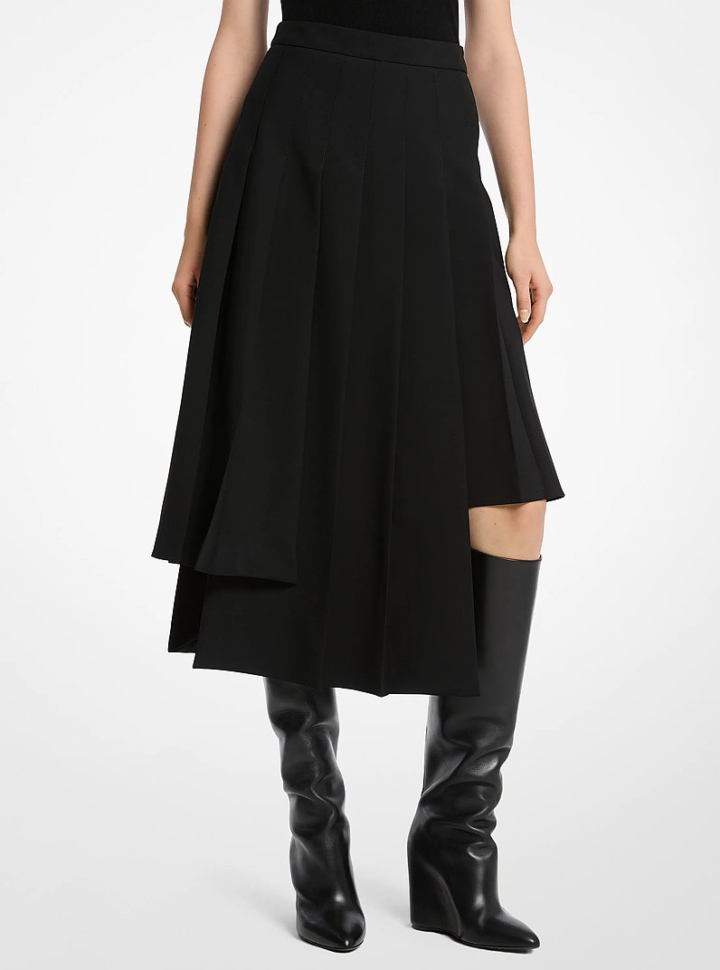 Falda plisada asim&eacute;trica de pa&ntilde;o de lana in NEGRO | Michael Kors