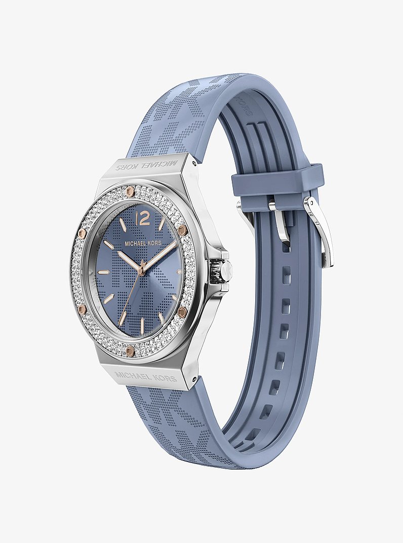 Lennox Pav&eacute; Silver-Tone and Logo Strap Watch in SILVER | Michael Kors