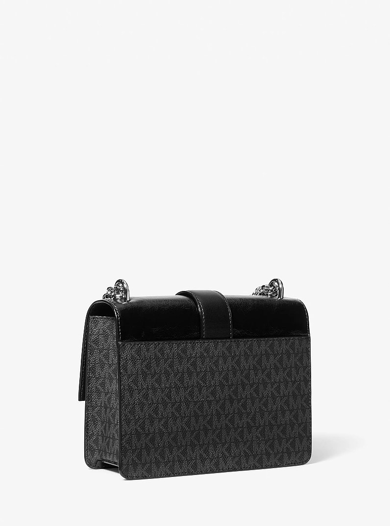 Borsa a tracolla Greenwich piccola effetto craquel&eacute; con stampa logo in NERO | Michael Kors