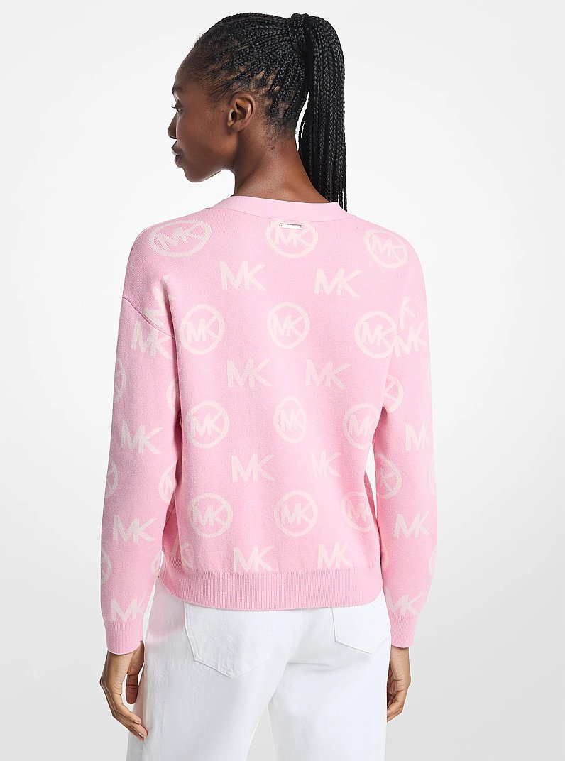 Logo Jacquard Cotton Blend Cardigan in CARNATION | Michael Kors