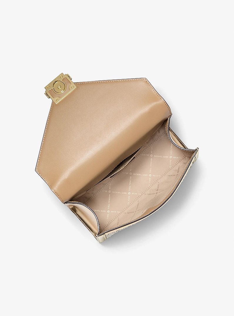 Whitney Medium Embellished Metallic Shoulder Bag in PALE GOLD | Michael Kors