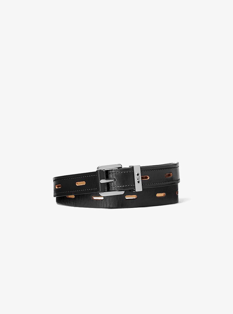 Cutout Leather Blend Belt in BLACK/SILVER | Michael Kors
