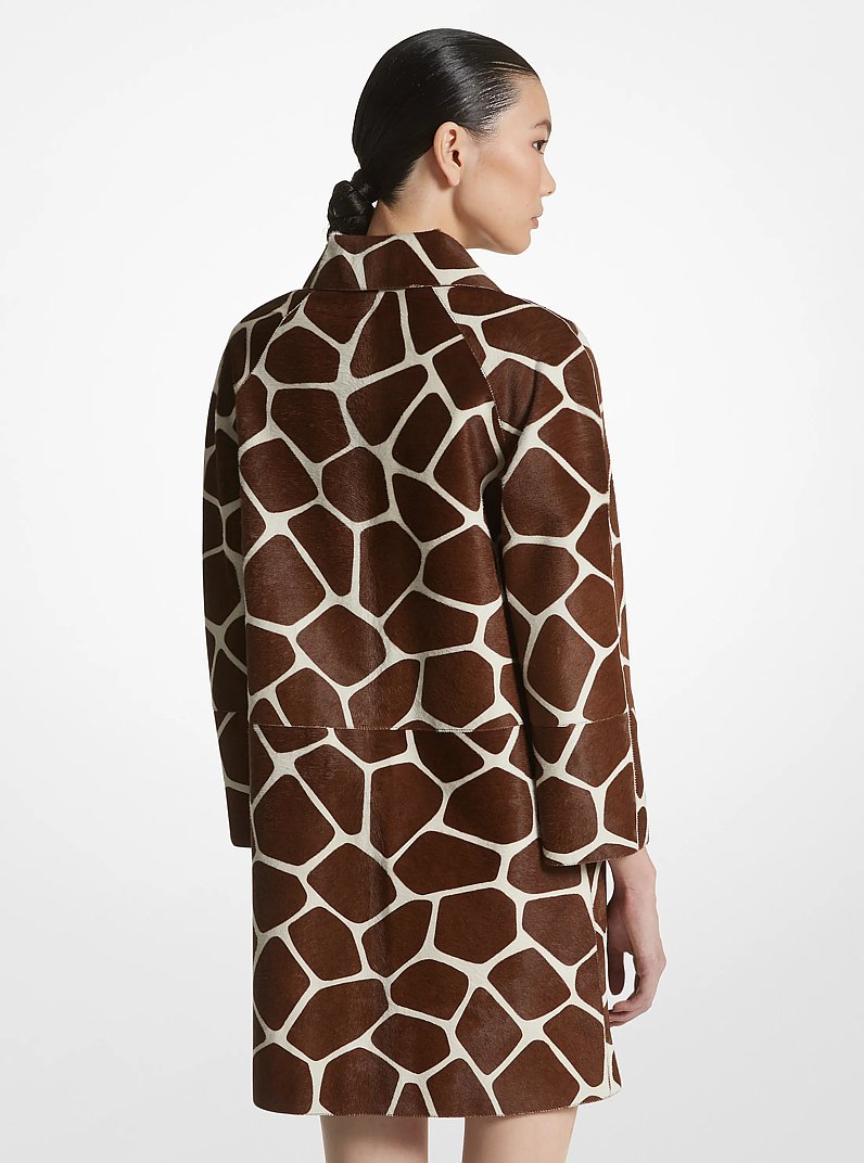 Giraffe Print Calf Hair Balmacaan in WHITE/NUTMEG | Michael Kors