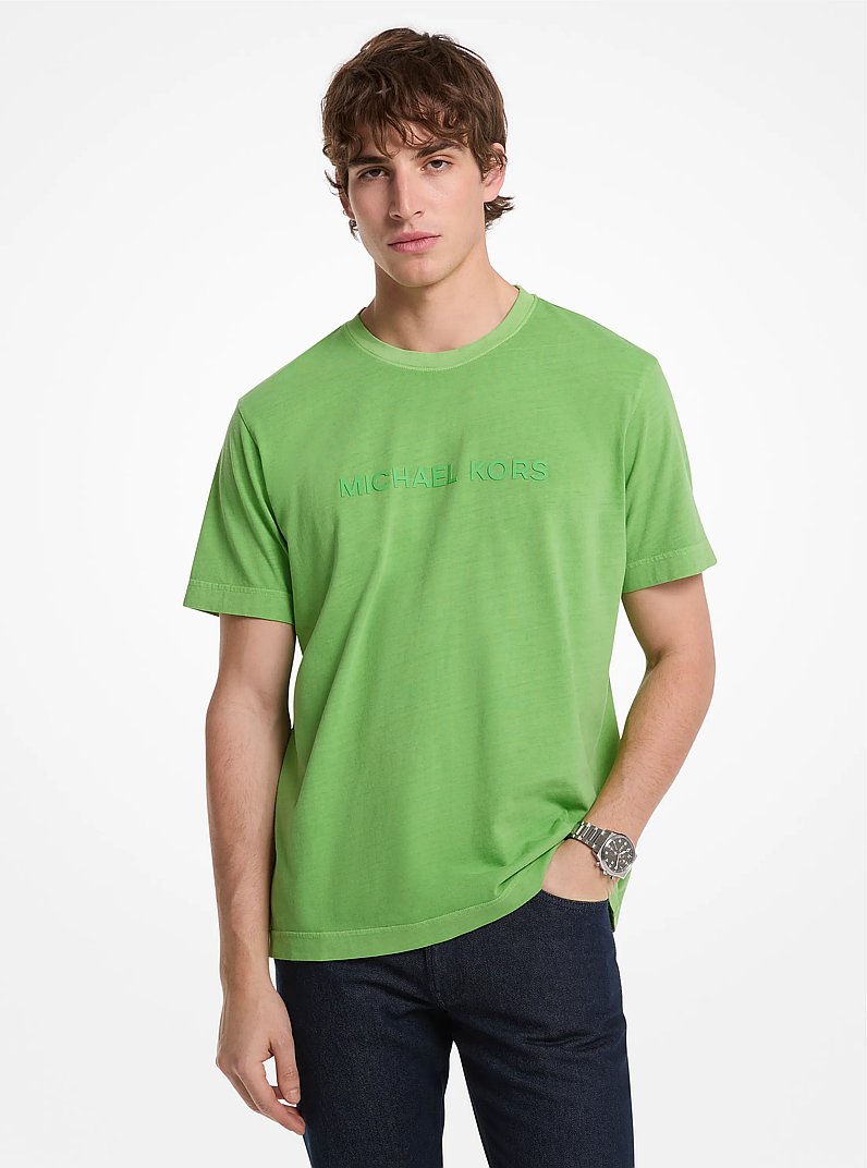 T-shirt en coton teint en pi&egrave;ce &agrave; logo in JUNGLE | Michael Kors