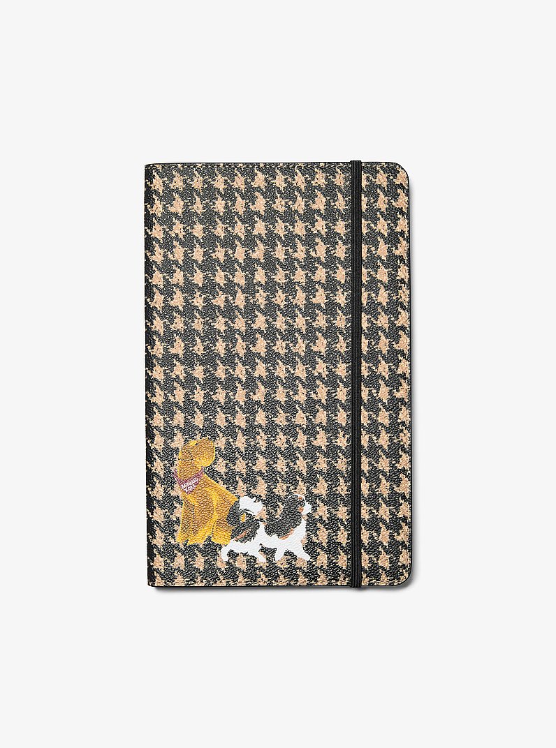 Carnet de taille moyenne &agrave; ornements et &agrave; motif pied-de-poule in NOIR/CAMEL | Michael Kors