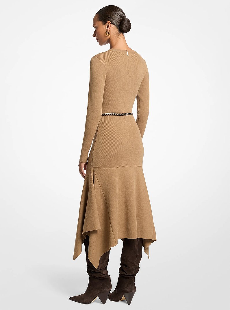 Stretch Wool Handkerchief Dress in DARK CAMEL | Michael Kors