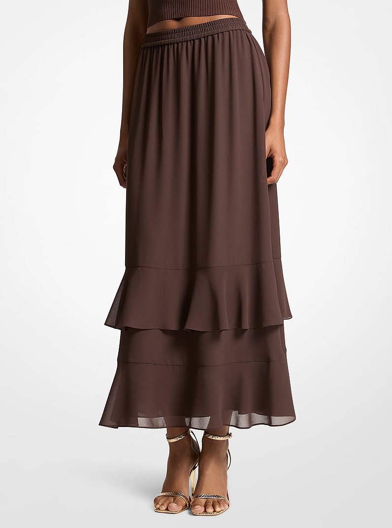 Georgette Tiered Maxi Skirt in CHOCOLATE | Michael Kors