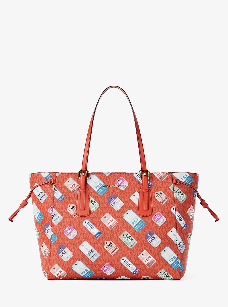 Voyager Large Printed Signature Logo Tote Bag in DK SANGRIA | Michael Kors
