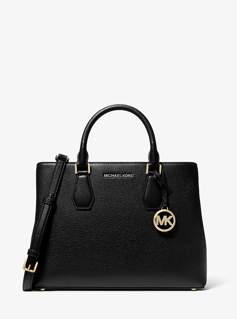 Camille Large Pebbled Leather Satchel in BLACK | Michael Kors