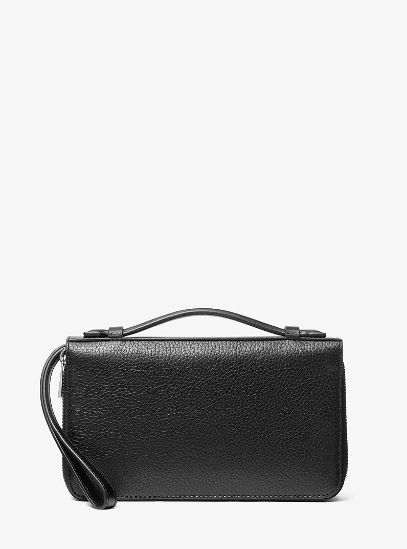 Cooper Pebbled Leather Wristlet in BLACK | Michael Kors
