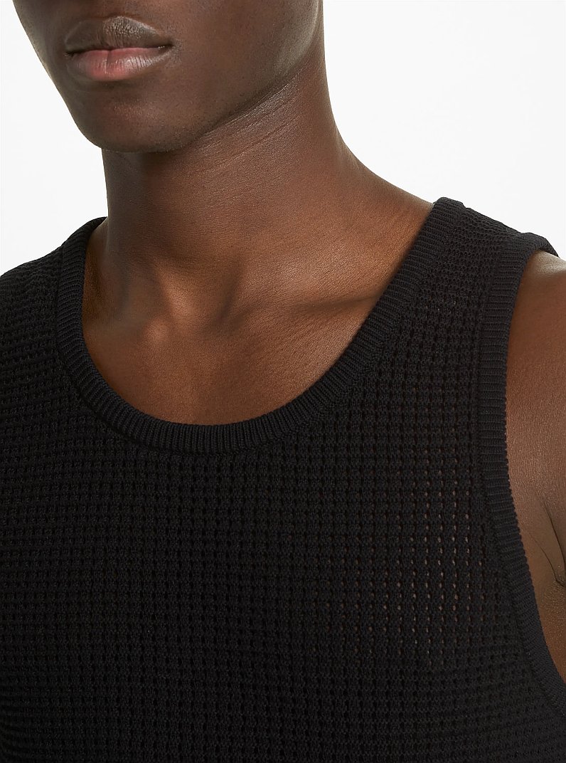 Open-Knit Cotton Tank Top in BLACK | Michael Kors