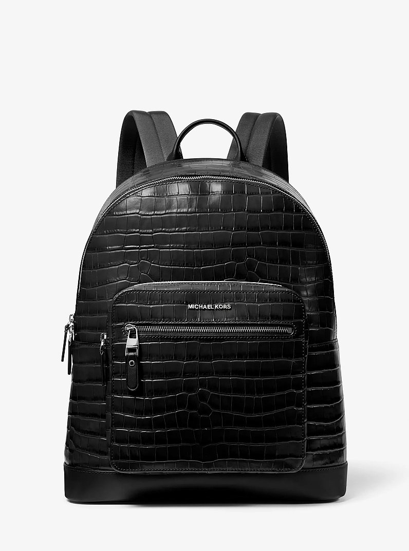 Hudson Crocodile Embossed Leather Commuter Backpack in BLACK | Michael Kors