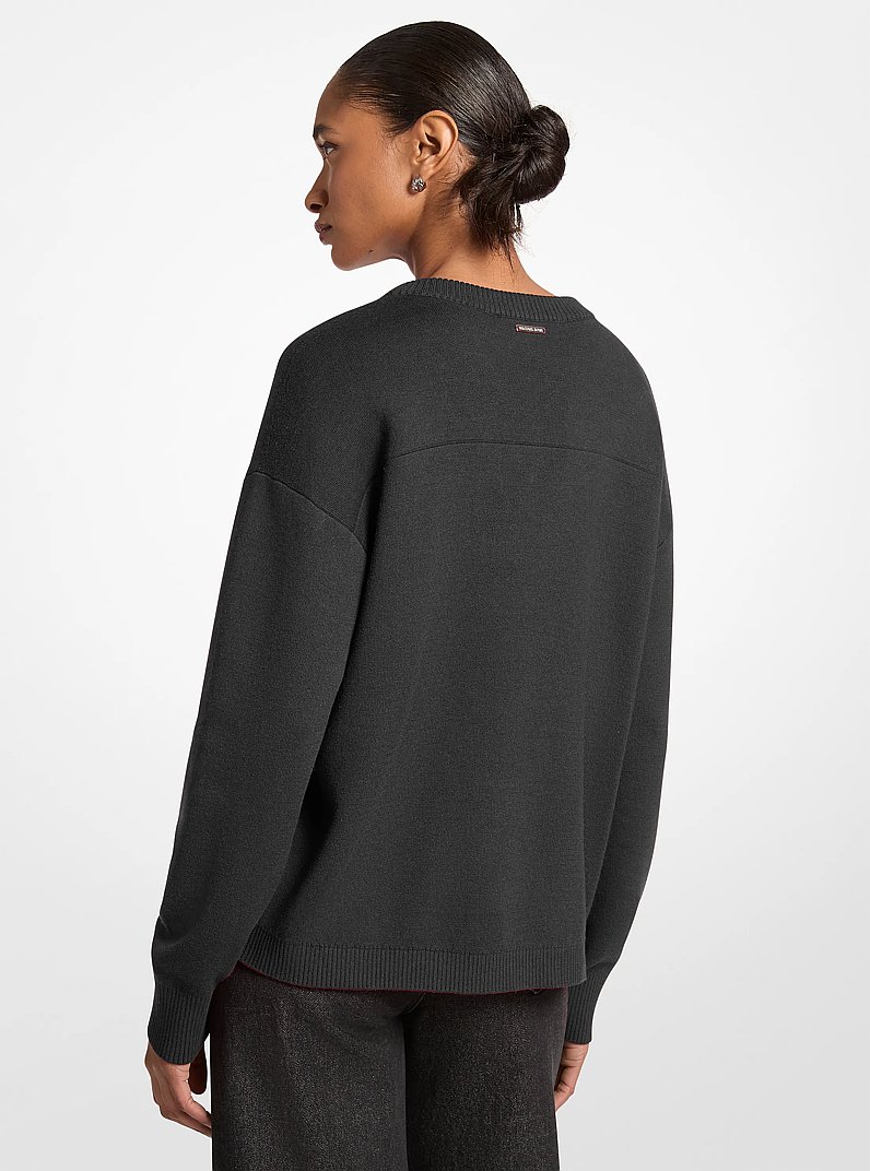 Embellished Logo Cotton Blend Sweater in NOIR | Michael Kors