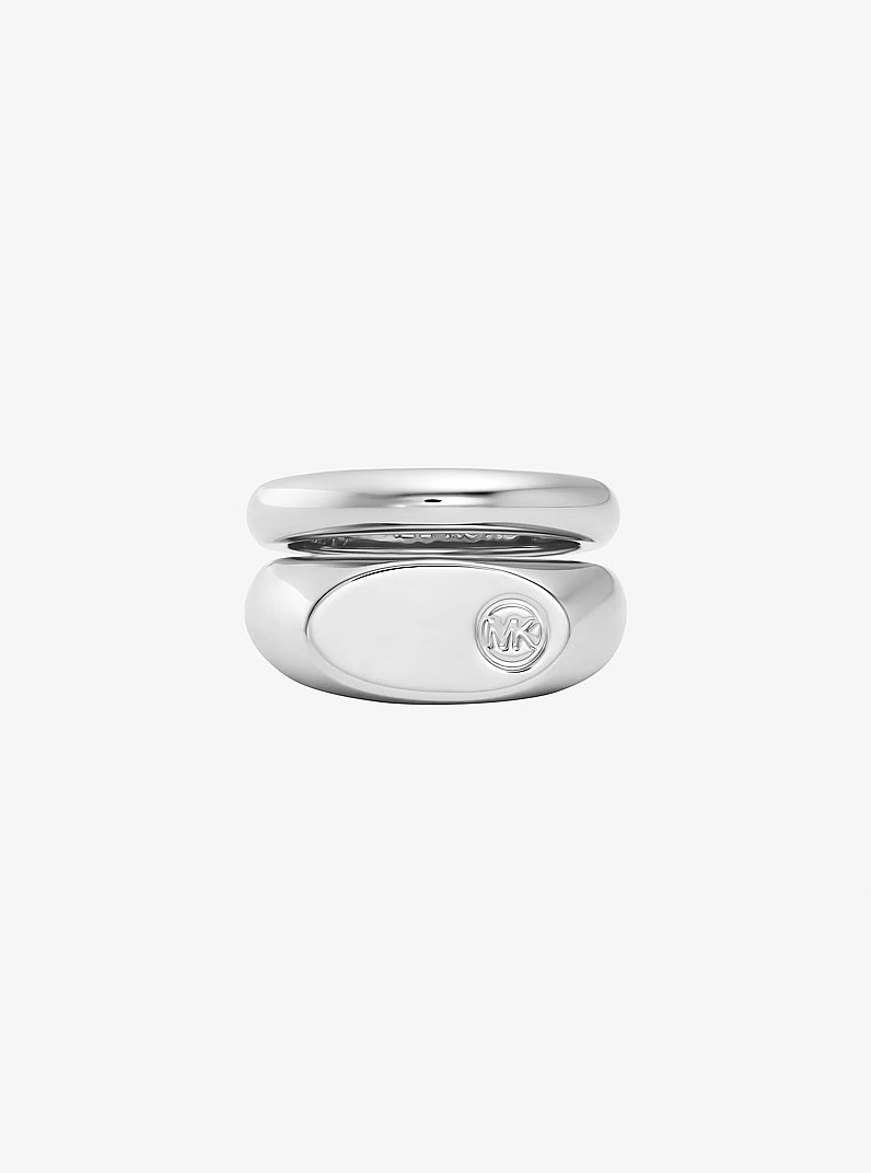Logo Engraved Double Layered Signet Ring in SILVER | Michael Kors