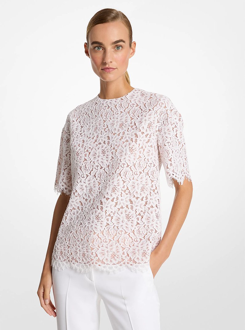 Camiseta oversize de encaje floral definido in BLANCO INTENSO | Michael Kors