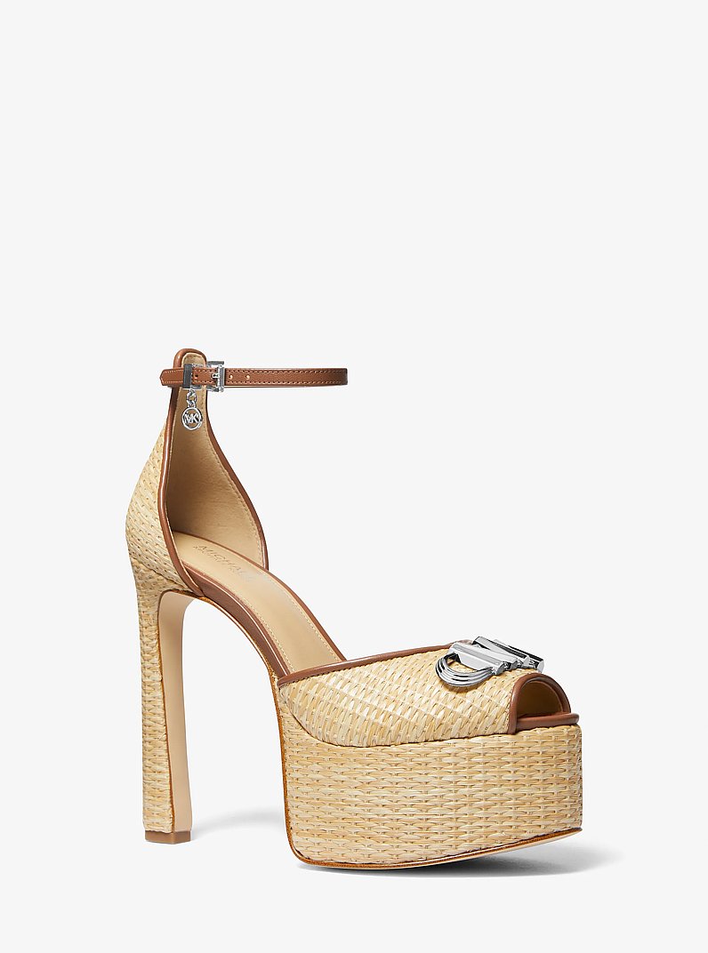 Martina Straw Peep-Toe Platform Pump in NATURAL/LUGGAGE | Michael Kors