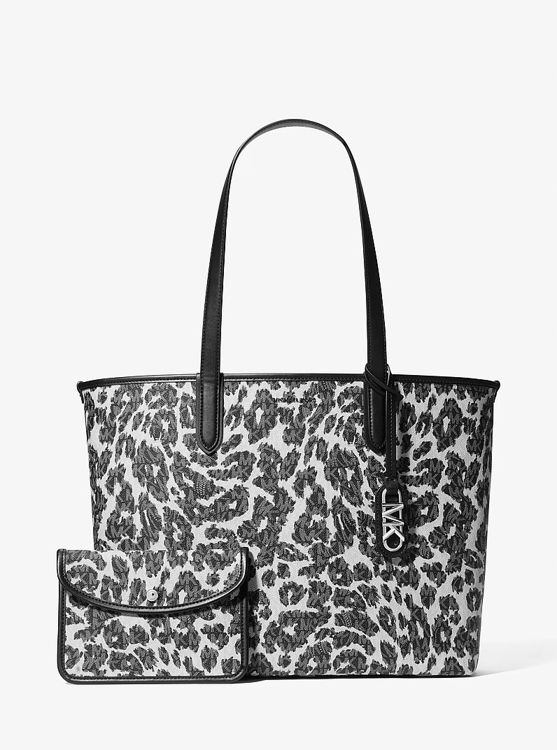 Eliza Extra-Large Leopard Logo Tote Bag in BLACK COMBO | Michael Kors