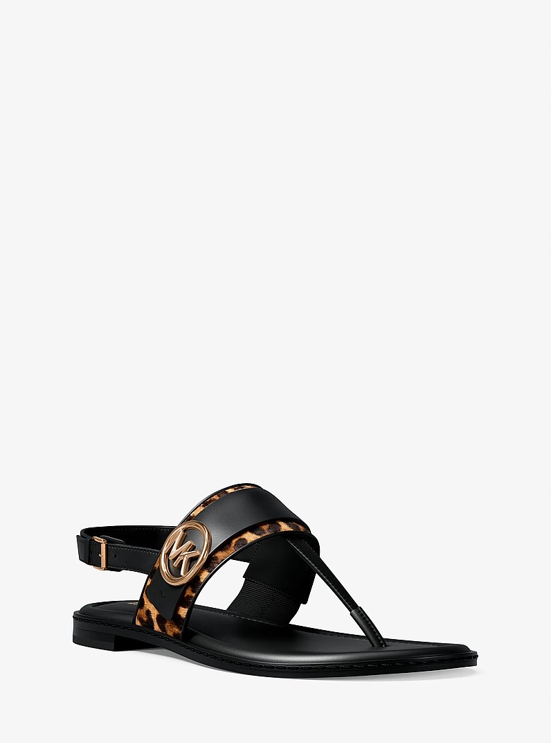 Carmen Cheetah Print Calf Hair Thong Sandal in DK CAMEL MLT | Michael Kors