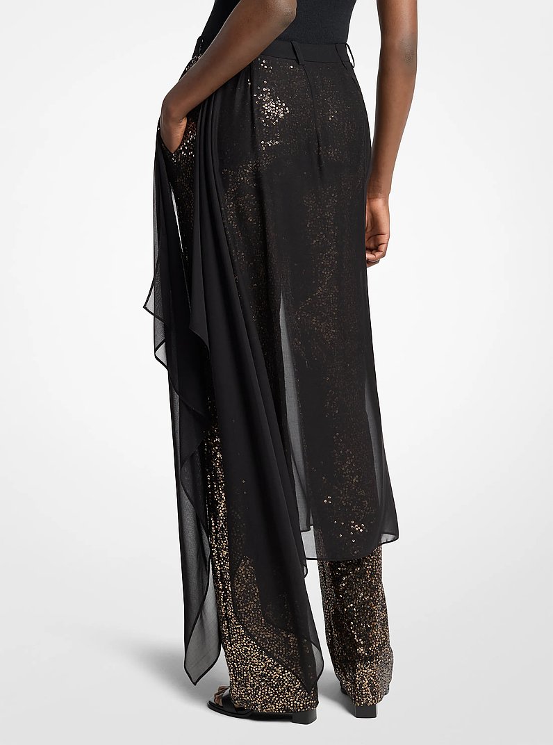 Embellished Tissue Wool Crepe and Silk Voile Veiled Trousers