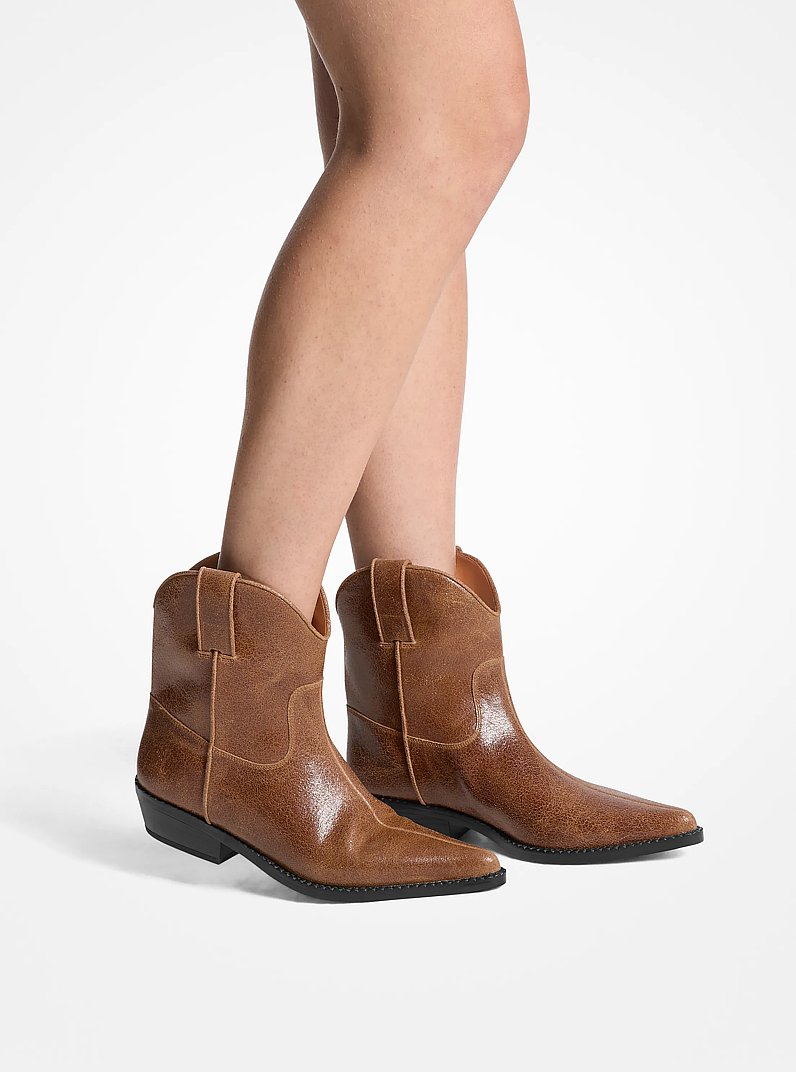 Noemie Distressed Leather Boot in LUGGAGE | Michael Kors