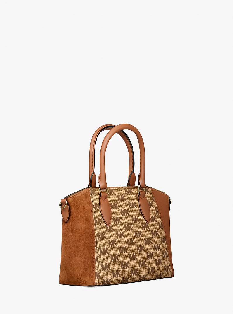 Sienna Small Logo Jacquard and Leather Satchel