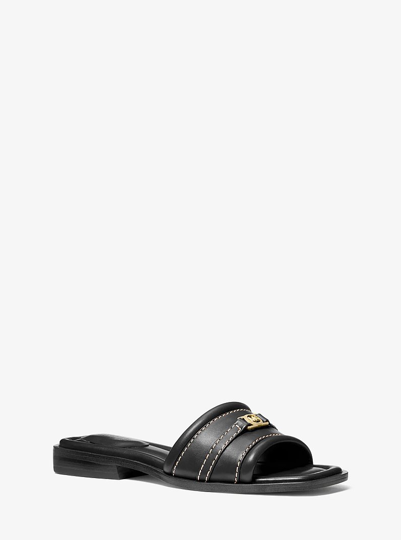 Mandy Leather Slide Sandal in BLACK | Michael Kors