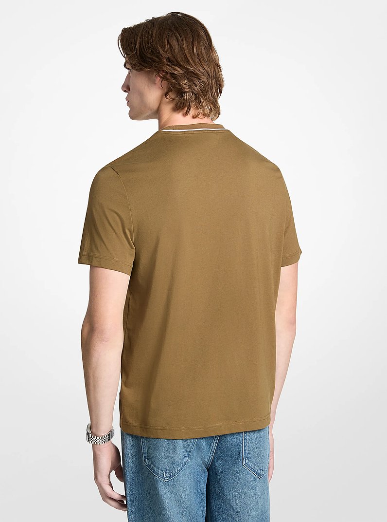 Logo Trim Cotton Jersey T-Shirt in DUFFLE | Michael Kors