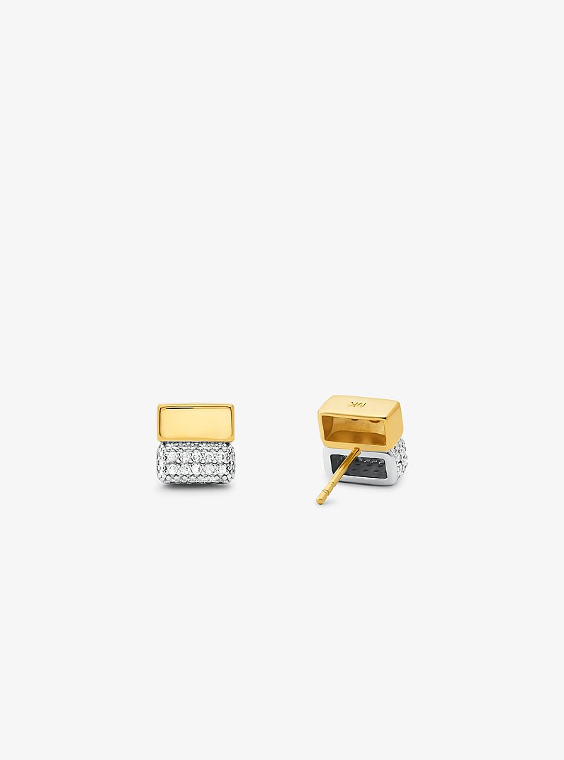 Precious Metal-Plated Sterling Silver and Pav&eacute; Stud Earrings in TWO TONE | Michael Kors
