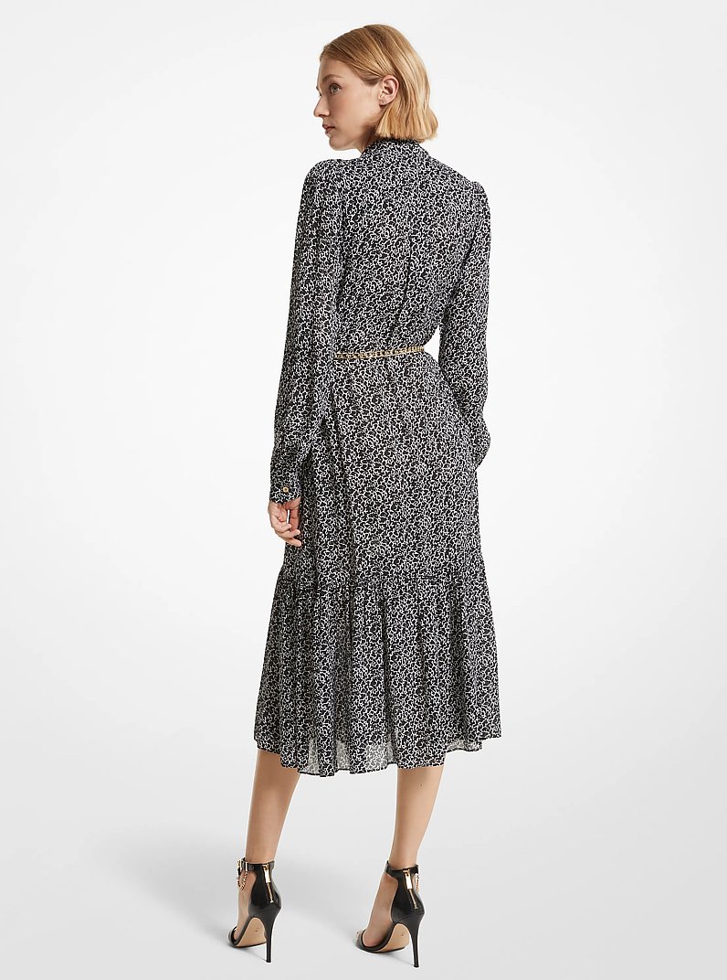Animal Print Georgette Belted Dress in WHITE | Michael Kors